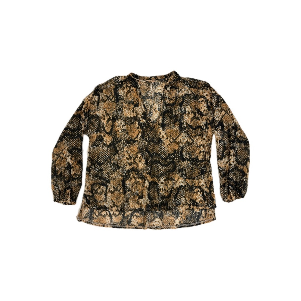 Free People Out For The Night Top Snake Animal Print Lace Tie Blouse - Large